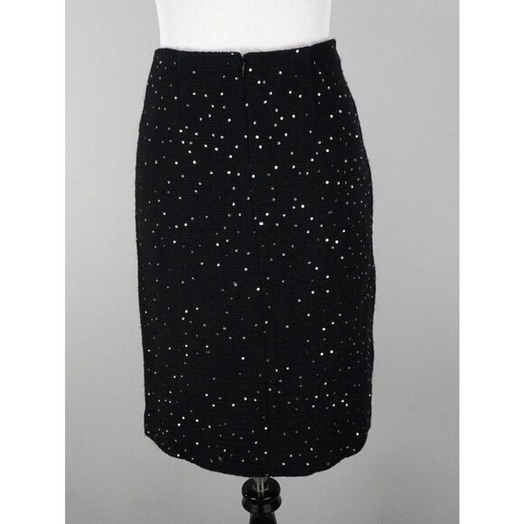 Ann Taylor Black Textured Wool Blend Silver Metallic Sequin Skirt Size 2 - Picture 3 of 5